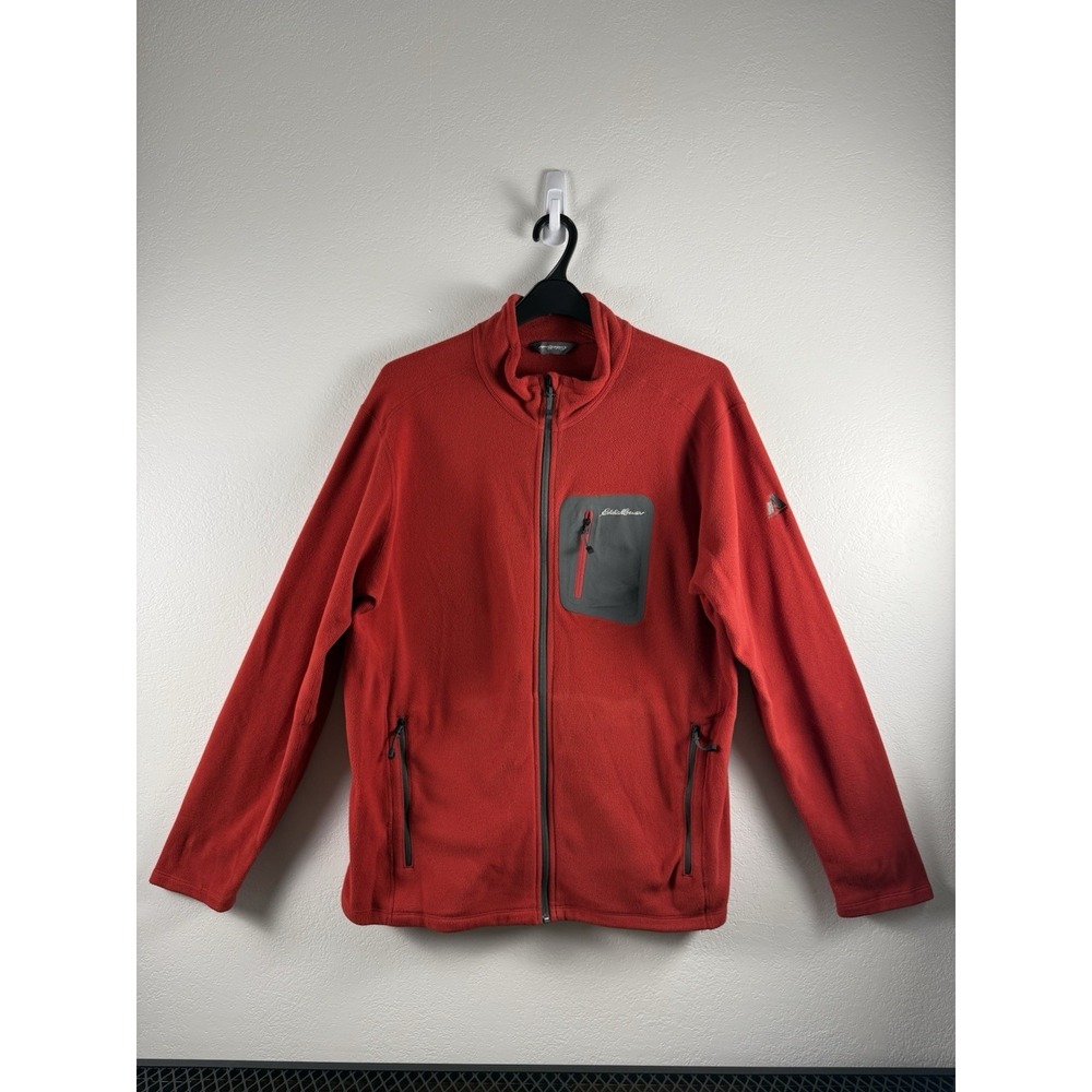 Eddie Bauer‎ Asent Mens Full Zip Fleece Jacket Red Black Trim XL Performance